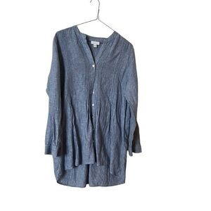 J. Jill Love Linen blue chambray 100% linen long pintuck pleated tunic blouse